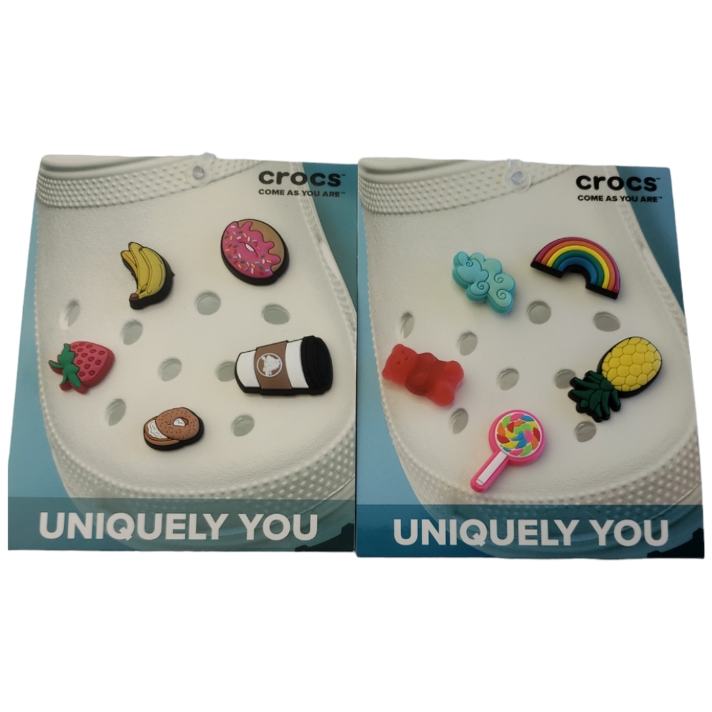 Crocs NWT Bundle (2) Jibbits Happy Candy 5 pack & Breakfast 5 pack 10 To…